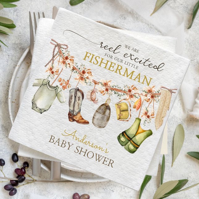 Rustic Cute Reel FISHING BABY SHOWER Paper Dinner Napkins (Creator Uploaded)