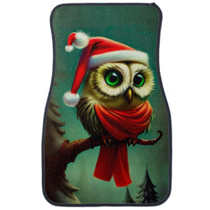 Rustic Cute Santa Owl Christmas Car Floor Mat