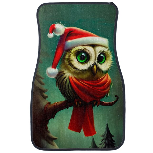 Rustic Cute Santa Owl Christmas Car Floor Mat (Front)
