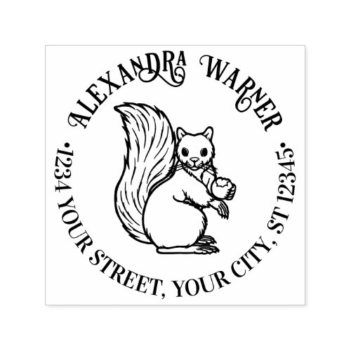 Rustic Cute Squirrel with Nut Name Return Address Self_inking Stamp