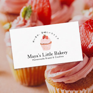 Rustic Cute Strawberry Cupcake Bakery Business Card