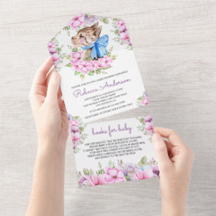 Rustic Cute Sweet Little Kitten Baby Shower All In One Invitation