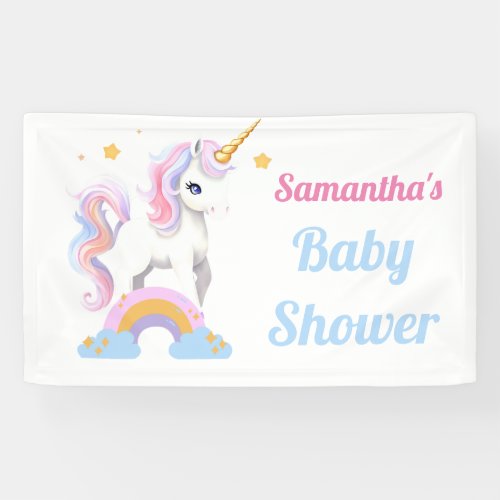 Rustic Cute Watercolor Rainbow Unicorn Baby shower Banner