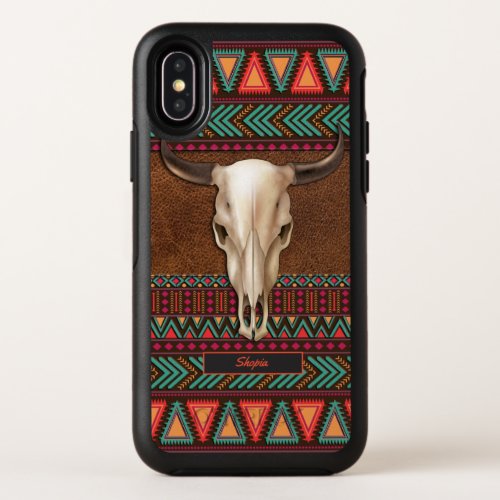 Rustic Cute Western Bull Skull Pattern Name OtterBox Symmetry iPhone XS Case