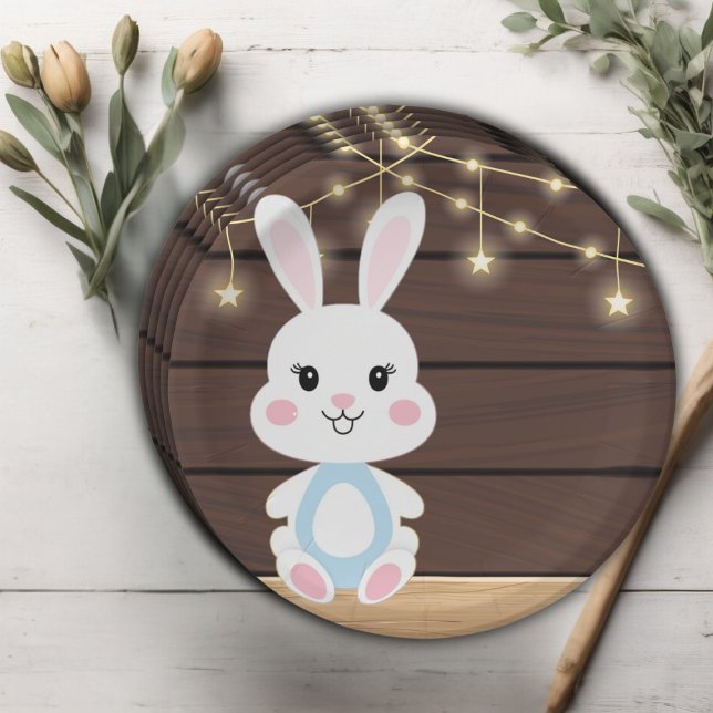 Rustic Cute White Bunny Baby Shower Paper Plates (Creator Uploaded)