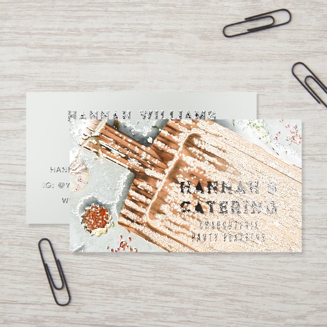 Rustic Cutting Board Cooking QR Code Foil Spot Gloss Business Cards (Desk)