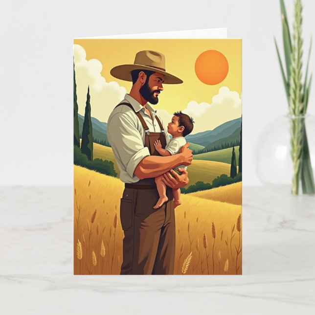 Rustic Dad And Child Art Card (Front)