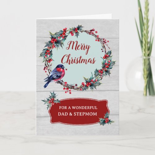Rustic Dad and Stepmom Merry Christmas Card