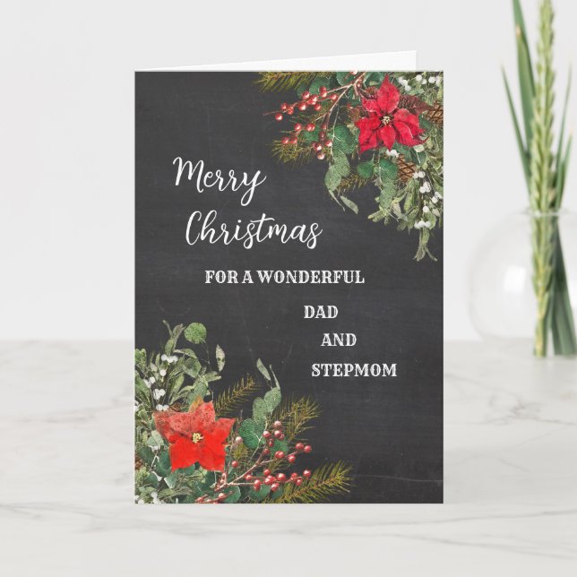 Rustic Dad and Stepmom Merry Christmas Card (Front)