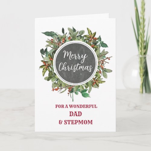 Rustic Dad and Stepmom Merry Christmas Card