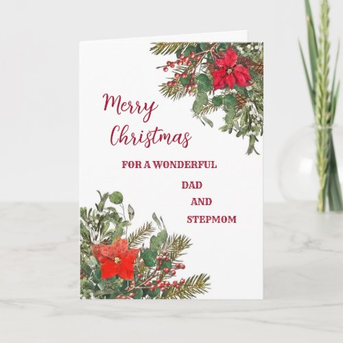 Rustic Dad and Stepmom Merry Christmas Card