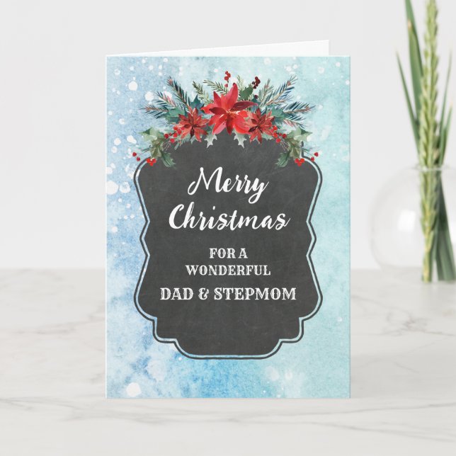 Rustic Dad and Stepmom Merry Christmas Card (Front)
