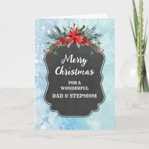 Rustic Dad and Stepmom Merry Christmas Card