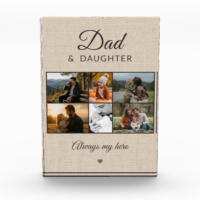 Rustic Dad & Daughter Personalized 6 Photo  Block (Front)