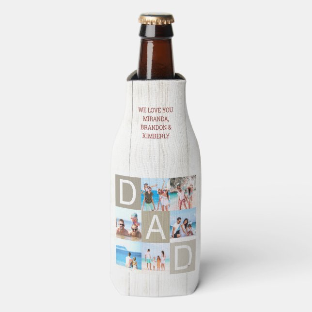 Rustic Dad Photo Collage Can Cooler (Bottle Front)