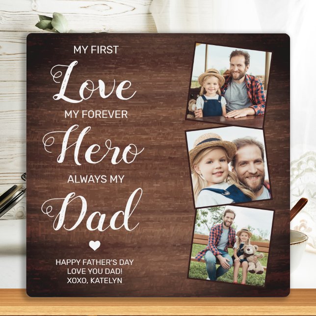 Rustic Dad Poem Personalized 3 Photo Fathers Day Plaque (Creator Uploaded)