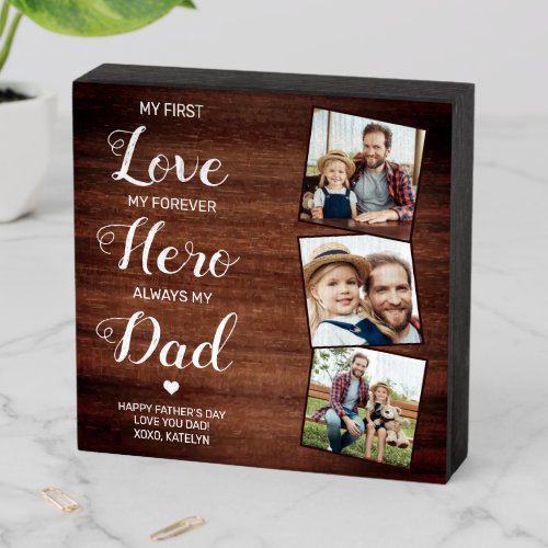 Rustic Dad Poem Personalized 3 Photo Fathers Day Wooden Box Sign