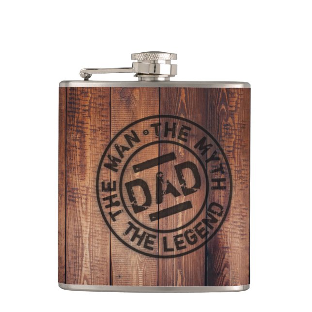 Rustic Dad The Man Myth Legend Wood Pyrography Flask (Front)
