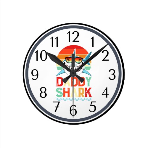 Rustic Daddy Shark Fathers Day  Round Clock