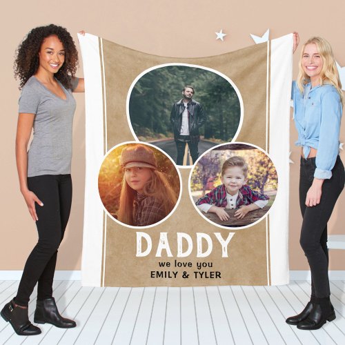 Rustic Daddy we love you 3 Photo Fathers Day  Fleece Blanket