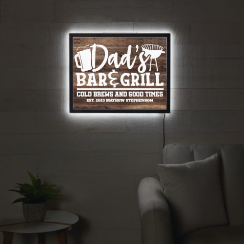Rustic Dads Bar and Grill Personalized LED Sign
