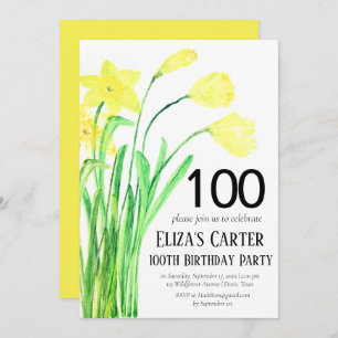 Rustic Daffodil 100th Floral Elegant Birthday Invitation