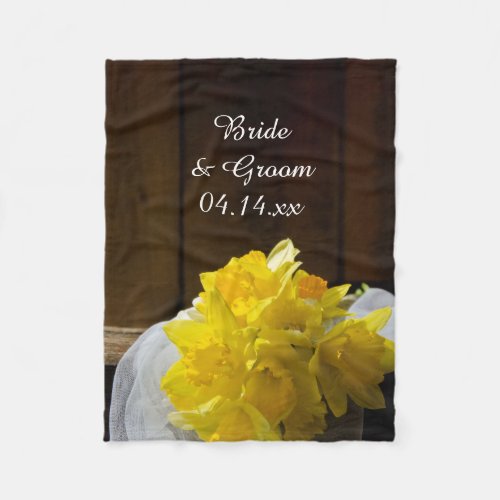 Rustic Daffodils and Barn Wood Country Wedding Fleece Blanket