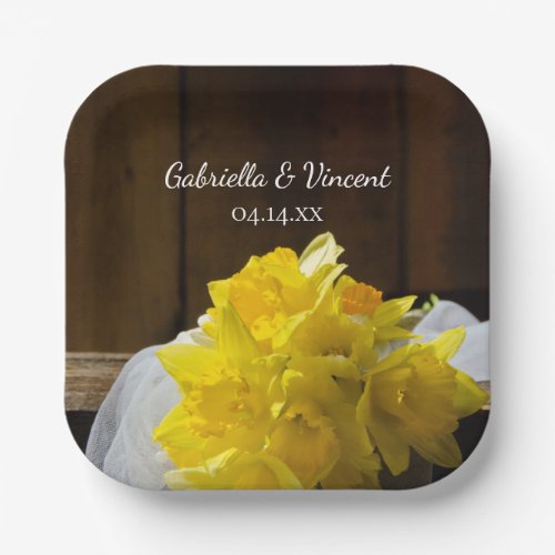 Rustic Daffodils and Barn Wood Country Wedding Paper Plates
