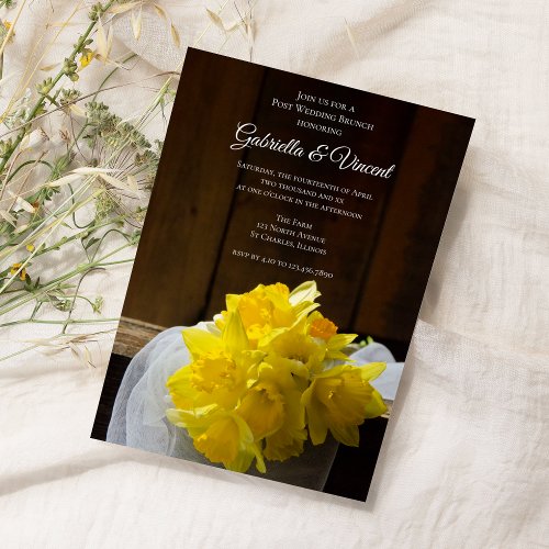 Rustic Daffodils and Barn Wood Post Wedding Brunch Invitation