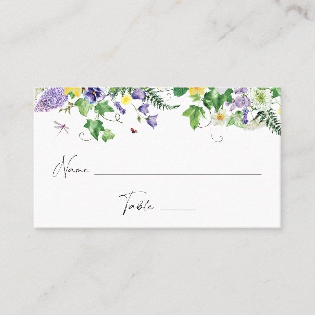Rustic Daffodils and Wildflowers Flat Place Card (Front)
