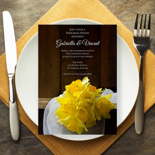 Rustic Daffodils Barn Wedding Rehearsal Dinner Invitation