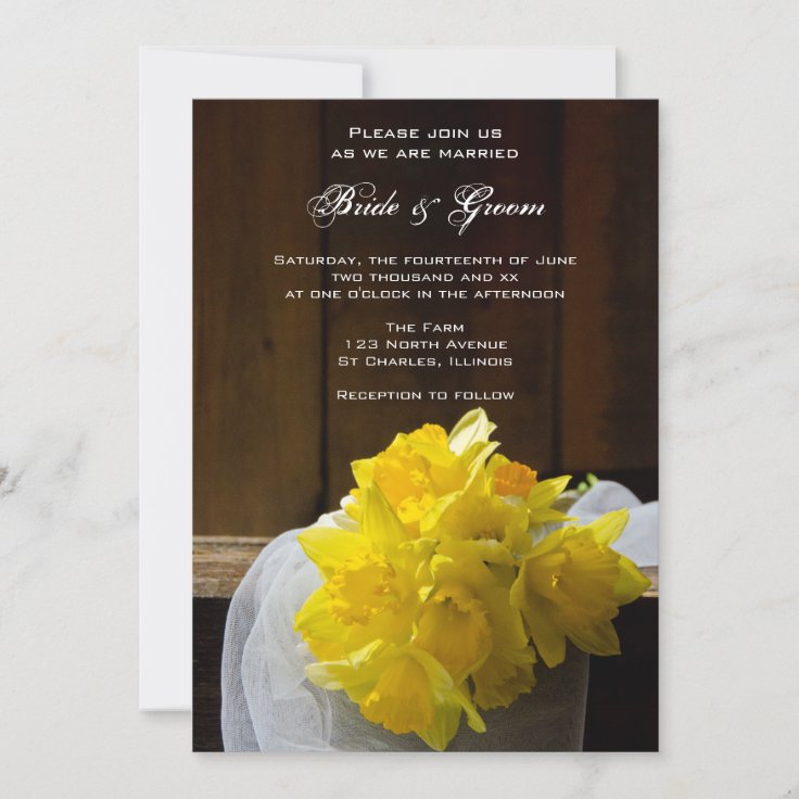 Rustic Daffodils Barn Wood Country Spring Wedding Invitation | Zazzle