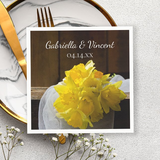 Rustic Daffodils Barn Wood Country Spring Wedding Napkins (Creator Uploaded)
