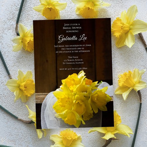 Rustic Daffodils Barn Wood Spring Bridal Shower Invitation