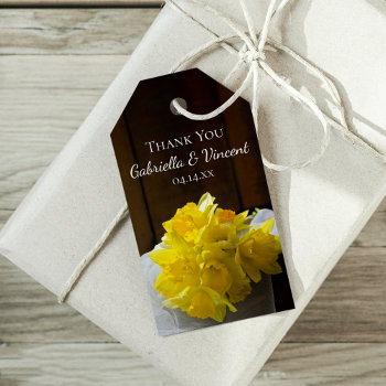Rustic Daffodils Barn Wood Wedding Favor Tags by loraseverson at Zazzle