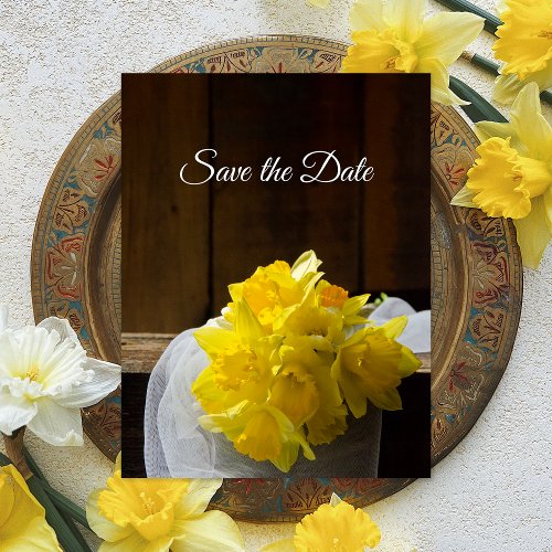 Rustic Daffodils Barn Wood Wedding Save the Date Announcement Postcard