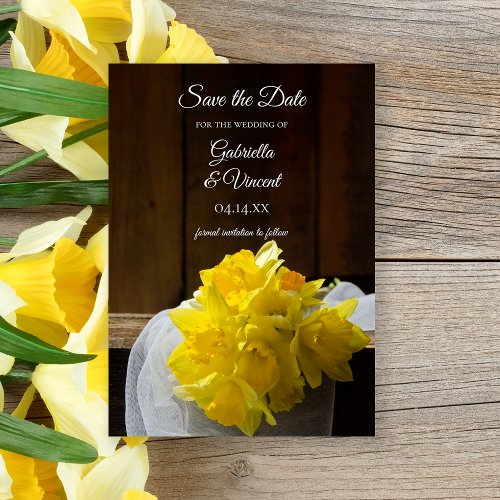 Rustic Daffodils Spring Barn Wedding Save the Date