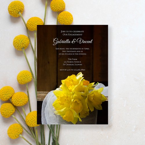 Rustic Daffodils Spring Engagement Barn Party Invitation