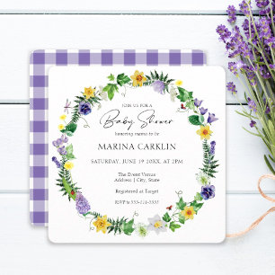 Rustic Daffodils & Wildflowers Square Baby Shower Invitation