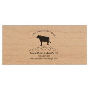 Rustic Dairy Farm Cow Silhouette Wood Flash Drive