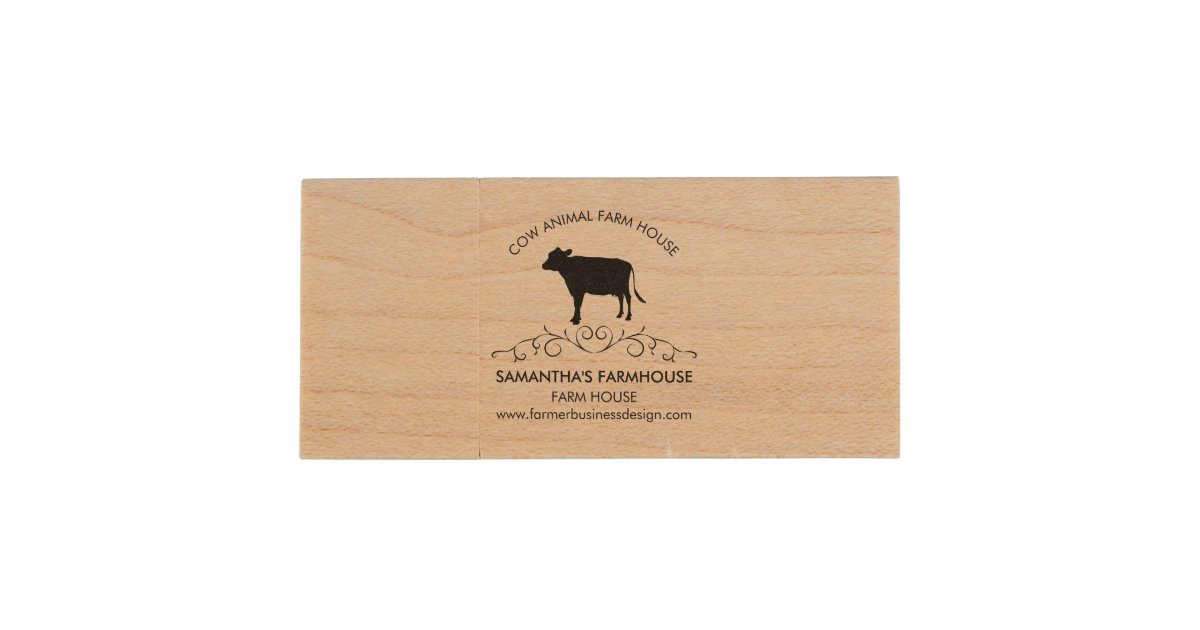 Rustic Dairy Farm Cow Silhouette Wood Flash Drive | Zazzle