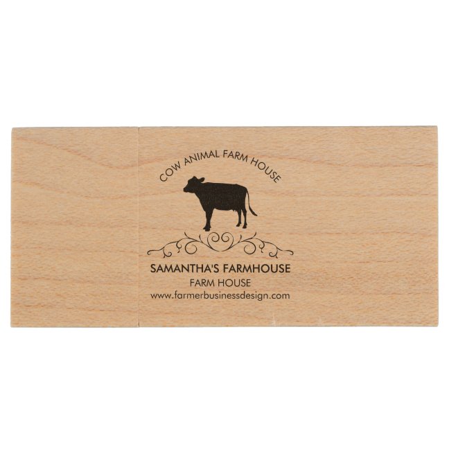 Rustic Dairy Farm Cow Silhouette Wood Flash Drive
