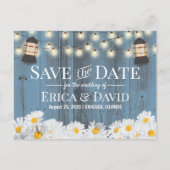 Rustic Daises & Lantern Dusty Blue Save the Date Announcement Postcard (Front)