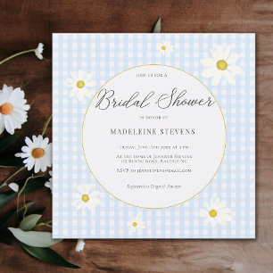 Rustic Daisies Baby Blue Gingham Bridal Shower Invitation