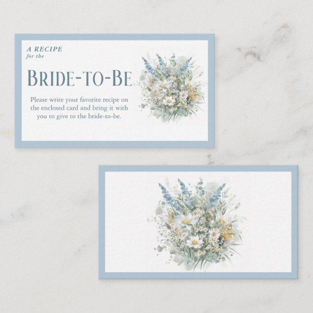 Rustic Daisies & Blue Floral Shower Recipe Request Enclosure Card (Front/Back)