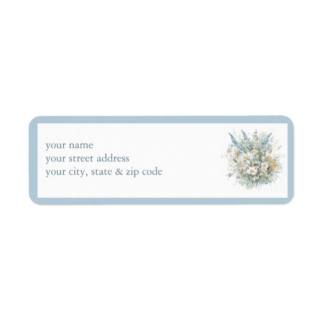 Rustic Daisies & Blue Floral Shower Recipe Request Label (Front)