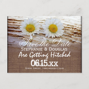 Rustic Daisies Burlap Save the Date Postcards