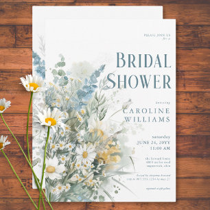 Rustic Daisies & Dusty Blue Floral Bridal Shower Invitation