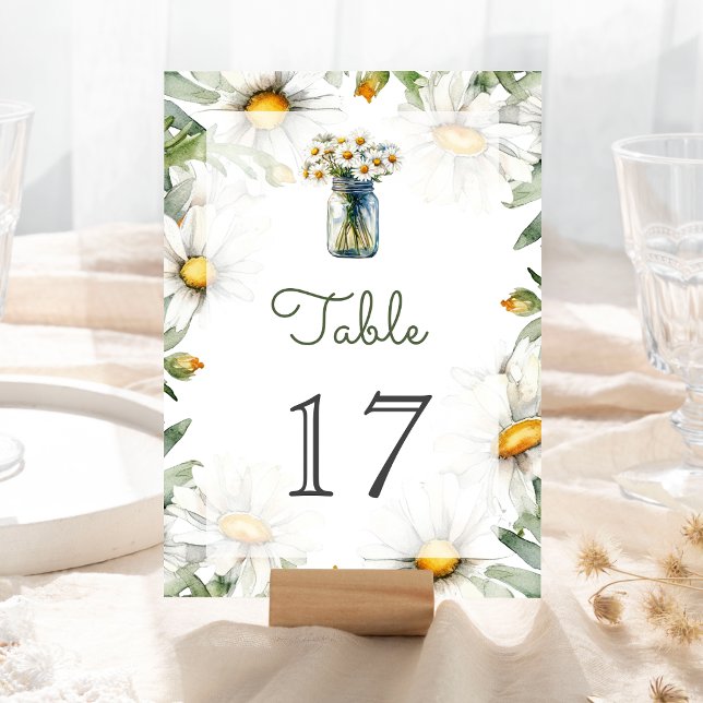 Rustic Daisies Floral Mason Jar Wedding Table Number (Creator Uploaded)
