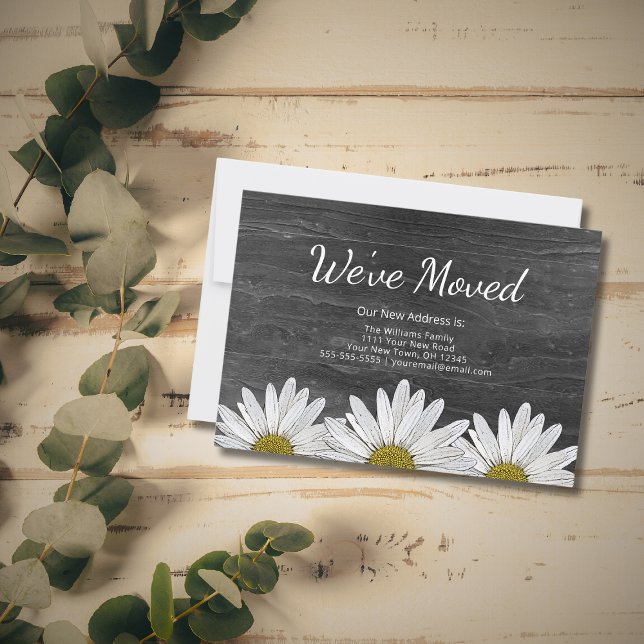 Rustic Daisies New Home Floral Gray Wood Moving Announcement (Creator Uploaded)